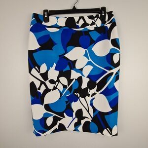 Jones Studio Separates Women's Pencil Skirt 6 Career Lined Blue Black White Leaf